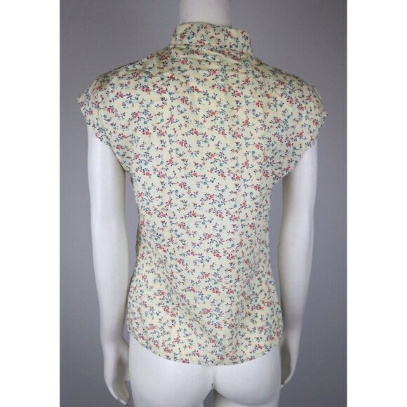 VINTAGE HANDMADE WOMEN'S IVORY FLORAL V-NECK BUTTON UP TOP - SIZE S - WELL WORN - Picture 8 of 10